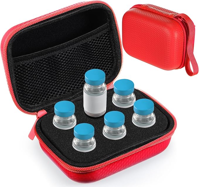 Teenyyou 6 Slots Insulin Peptide Fridge Carrying Case Vial Holder Storage Protector Bag, Fits Standard 10ml Vials, Insulin Cooler Travel Kits Case Organizer Diabetes Protector(Red)