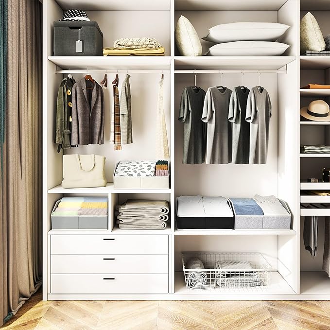 Homsorout Closet Organizers Bins 6 Packs - Large Closet Shelf Organizer with Handles, Fabric Trapezoid Storage Bins, Collapsible Storage Cubes for Clothes, Towels, Light Gray