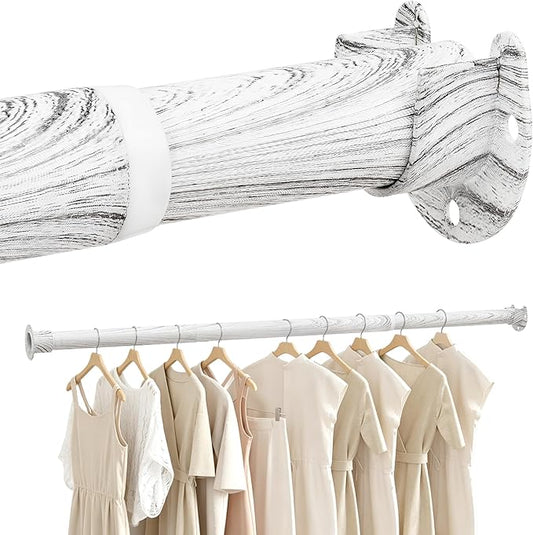 Closet Rod 17-63 Inches，1.3 Inch Diameter Heavy-Duty Adjustable Closet Rods for Hanging Clothes Closet Hanging Rod Metal Closet Poles for Wardrobes Laundry RV Bathroom（White Wood Grain Finish）