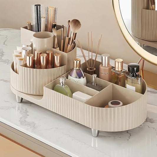 Booklov Rotating Makeup Caddy Organizer for Vanity, Large Capacity Cosmetic Display Case, Countertop Beauty Storage Holder for Skincare, Brush Eyeshadow Lipstick, Counter Desk Organization, Cream