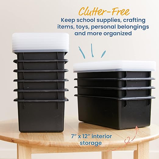 ECR4Kids Cubby Storage Bin with Lid, Multipurpose Organization, Black, 10-Piece