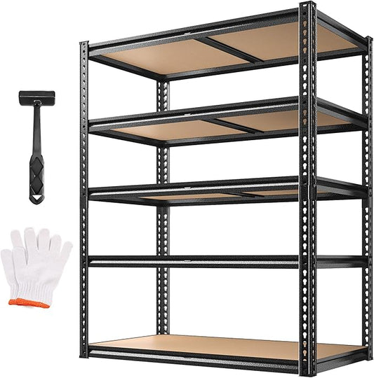 ROOMFAVE 72" H Storage Shelves 5 Tier Metal Shelving Unit,2050LBS Adjustable Garage Shelving Heavy Duty, Garage Shelves for Basement, Warehouse, Pantry, Closet, Kitchen 72" H x 35.5" W x 16" D, Black