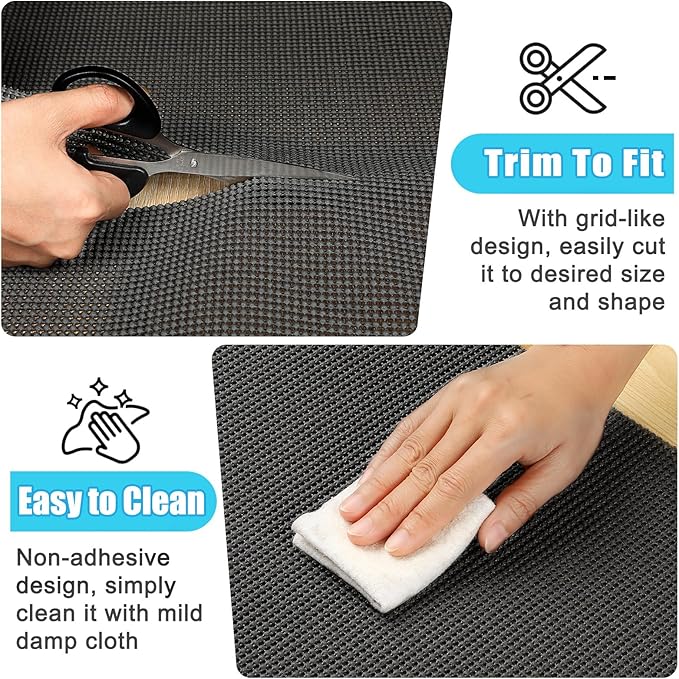 Songrey Non-Adhesive Drawer and Shelf Liner, Non Slip Cabinet Liners, Protect Kitchen Cupboard, Bathroom Drawers, Breathable, Thick Strong Grip mat (17.5IN x 10FT, Black)