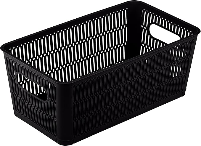 Simplify 2Pk Small Slide 2 Stack It Tote Basket | Storage & Organization | Open Bins with Stackable Capability | Bathroom | Crafts | Pantry | Playroom | Office | Black