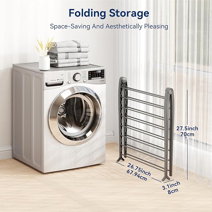 Whitmor Spacemaker Folding Drying Rack, Indoor Clothes Organizer with Patent-Pending Design, Space Saving, 6" L x 26" W x 51.5" H, Grey