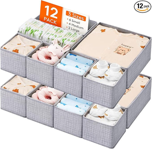 Lifewit Nursery Drawer Organizer for Clothes 12 Pack, Certified Child-safe Dresser Drawer Divider Storage Bins, Foldable Clothing Storage Basket for Baby Clothes/Underwear/Sock/Diaper in Closet