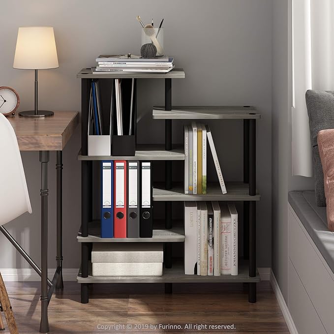 Furinno Turn-N-Tube 6-Tier Accent Display Rack, French Oak Grey/Black