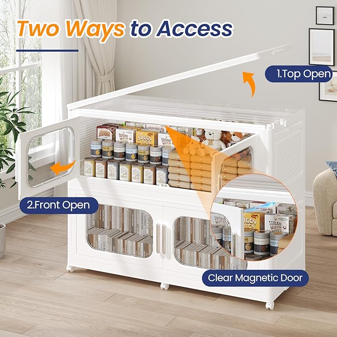 250Gal Extra Large Stackable Storage Bins with Lid & Wheels & Doors, 200QT/50GAL 5-Tiers Collapsible Closet Organizers Plastic Containers Drawers Boxes for Home Kitchen Bedroom, White