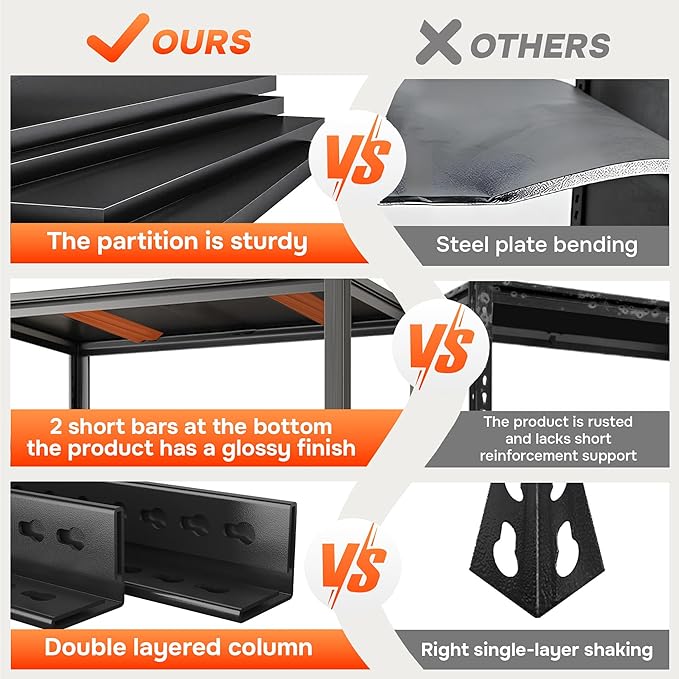 6 Tier Garage Shelving 46" W Storage Shelves Organizer 78" H Heavy Duty Garage Storage Shelves Large Utility Shelf for Commercial, Basement, Industrial, Pantry, Kitchen, Black