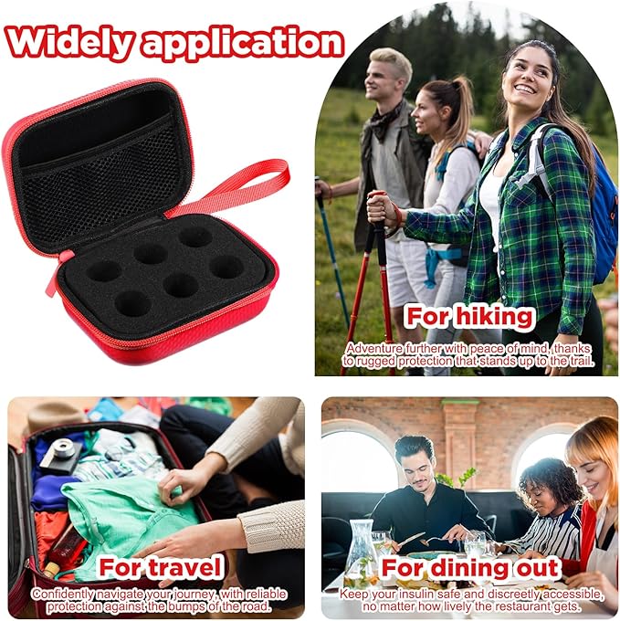 Teenyyou 6 Slots Insulin Peptide Fridge Carrying Case Vial Holder Storage Protector Bag, Fits Standard 10ml Vials, Insulin Cooler Travel Kits Case Organizer Diabetes Protector(Red)