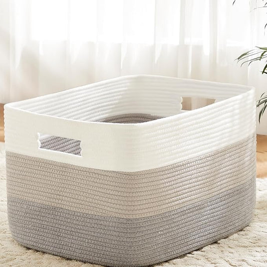 Artfeel Blanket Basket,Rectangle Woven Baskets for Storage,100L Laundry Basket for Decorative Nursery Blanket,Toys,Dirty Clothes and Magazine in Shelves,Baby Room,and Living Room