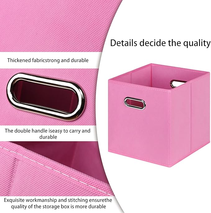 STOREONE Fabric Storage Bins Cubes Baskets Containers-(11X11X11) with Dual Handles for Shelf Closet, Nursery Home ， Bedroom Organizers, Foldable Set of 3 (Pink)