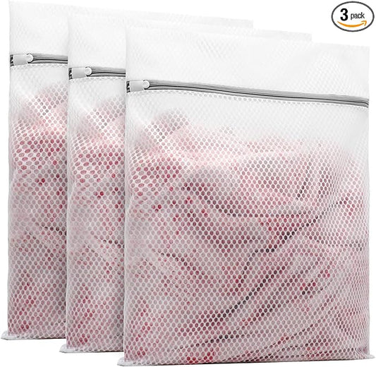 Muchfun 3Pcs Durable Honeycomb Mesh Laundry Bags for Delicates 16 x 20 Inches (3 Large)