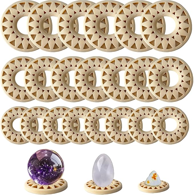 36 Pcs Refined Sphere Stand Wood, 3 Size Crystal Ball Stands for Home Decor Egg Rocks Holder