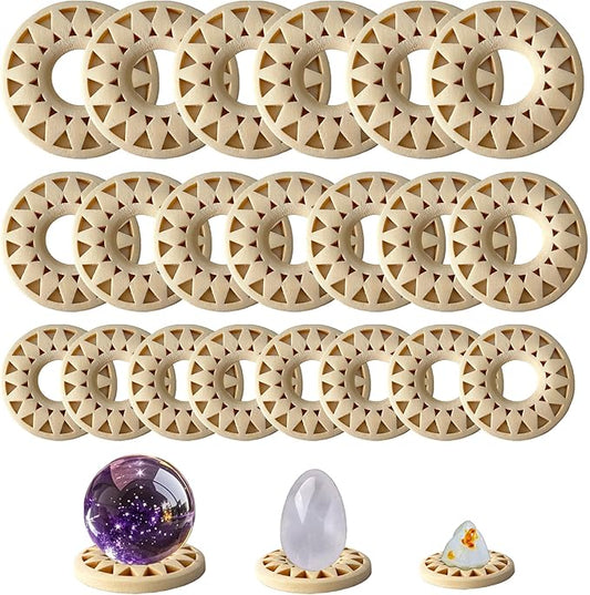 36 Pcs Refined Sphere Stand Wood, 3 Size Crystal Ball Stands for Home Decor Egg Rocks Holder