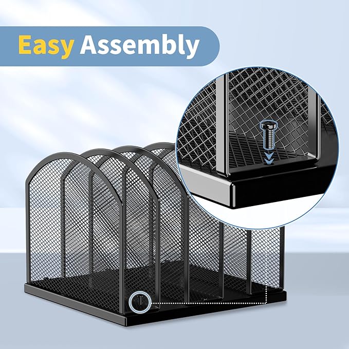 Gawerk 5-Section Vertical Desktop Organizer, 5-Section Mesh File Folder Stand Sorter for Office Home Classroom Organization (2, Black)
