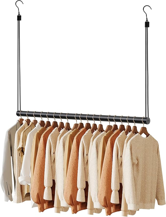 BaiNong Adjustable Closet Hanging Rod Heavy Duty 40'' Black (Black, 40 Inch)