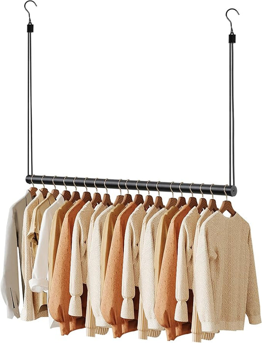 BaiNong Adjustable Closet Hanging Rod Heavy Duty 40'' Black (Black, 40 Inch)