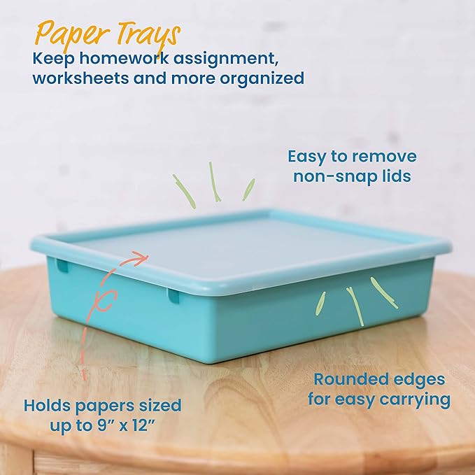 ECR4Kids Letter Size Tray with Lid, Storage Bin, Contemporary, 10-Piece