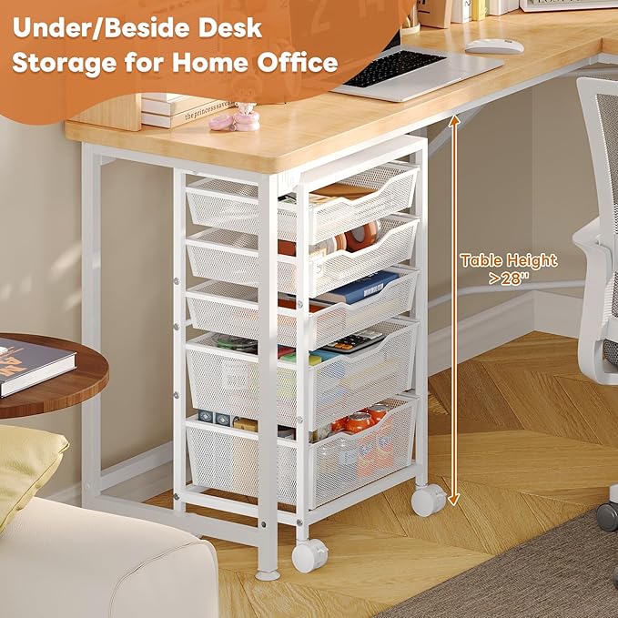 Sbanmao Rolling Storage Cart with 5 Drawers, Metal Utility Cart with Lockable Wheels, Craft Storage Art Cart, Rolling Drawer Cart for Living Room, Bedroom, Bathroom, Office, Home, White