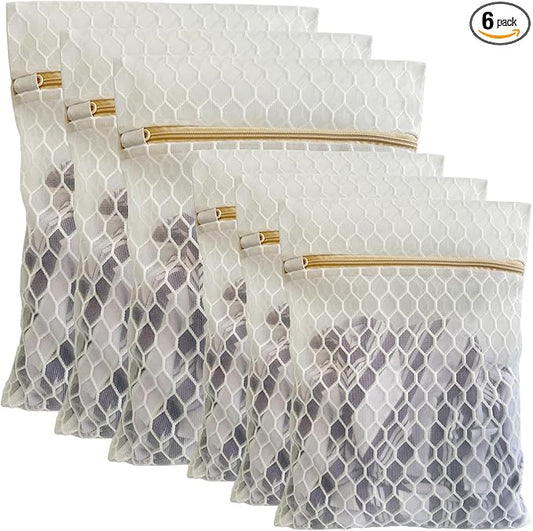 6 Pack Laundry Bag, Durable Big Honeycomb Mesh Laundry Bags Suitable for Delicate Clothes Washing (3 Large, 3 Medium) White