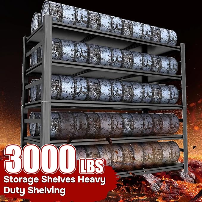 45''W*20''D Garage Shelving Heavy Duty Garage Storage Shelves, 3000 LBS Adjustable 5 Tier Industrial Shelving Unit, Metal Utility Shelf for Basement, Warehouse and Workshop (78''Hx45''Wx20''D, Black)