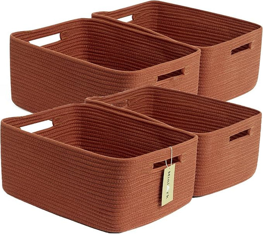 MiniArk Large Storage Baskets for Organizing, Closet Shelf Baskets for Clothes Blanket Towels, Baby Nursery, Toy Bins Box, Woven Rope Baskets, 17 x 13 x 7.5”, 4 Packs Oxide Red