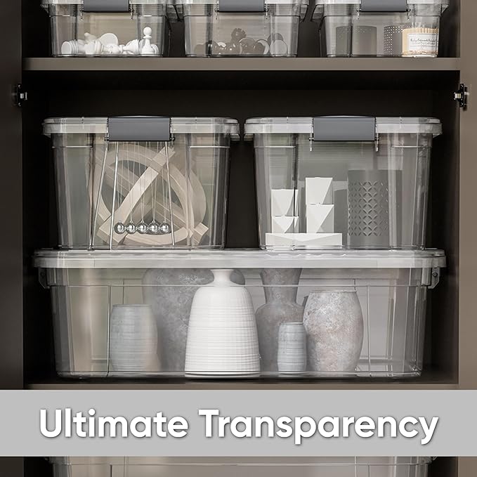 Superio Clear Storage Box with Lid, 13.7 Quart Plastic Container Bins for Organizing, Stackable Crates, BPA Free, Non Toxic, Odor Free, Organizers for Home, Office, School, and Dorm