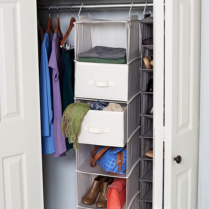 Household Essentials 311306 Set of 2 Drawers for Hanging Shelf Closet Organizers | Natural Canvas Fabric Bin with Handle