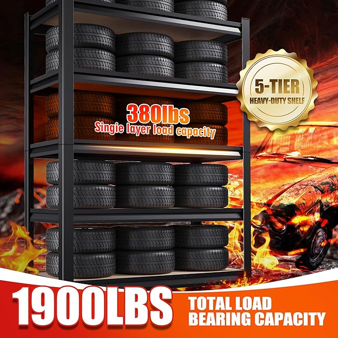 Set of 4 Garage Shelving Heavy Duty Storage Shelves, Metal Adjustable Shelving Unit, Utility Garage Organizer Shelf for Basement, Pantry, Kitchen, Warehouse,11.8" Dx27.5 Wx71.2 H Black