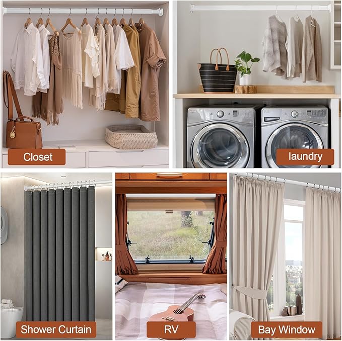 Closet Rods for Hanging Clothes, 17-84 Inch Stepless Adjustable Closet Rod, 1.3 Inch Heavy Duty Metal Clothes Hanging Rod, Expandable Closet Bar Hanger Rod for Closet Wardrobes Laundry RV White