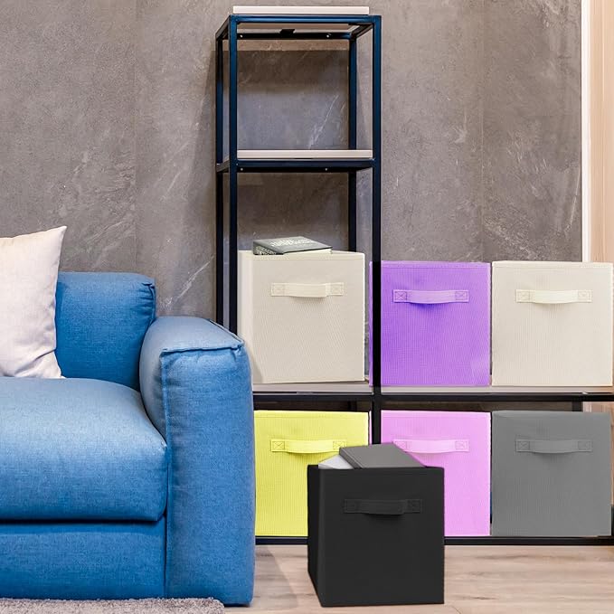 3 Pcs Storage Cubes, 10.5 Inch Collapsible Storage Bins, Fabric Foldable Bins for Organization, Durable Storage Bins for Closet, Shelves, Offices (Yellow)