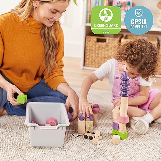 ECR4Kids Scoop Front Storage Bin, Multipurpose Organization, Light Grey, 15-Piece