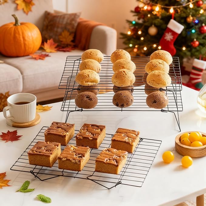 4-Tier Collapsible Cooling Racks, Detachable Wire Cooling Rack Stackable Drying Rack for Cookie Bread Pizza Baking (3Tier)