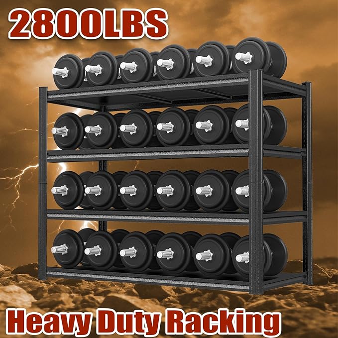 Heavy Duty Garage Shelving 2800LBS Storage Shelves 4-Tier Adjustable Metal Shelving Units Garage Storage Shelves for Industrial, Warehouse, Basement, Commercial, 54"H × 48"W × 24"D, Black