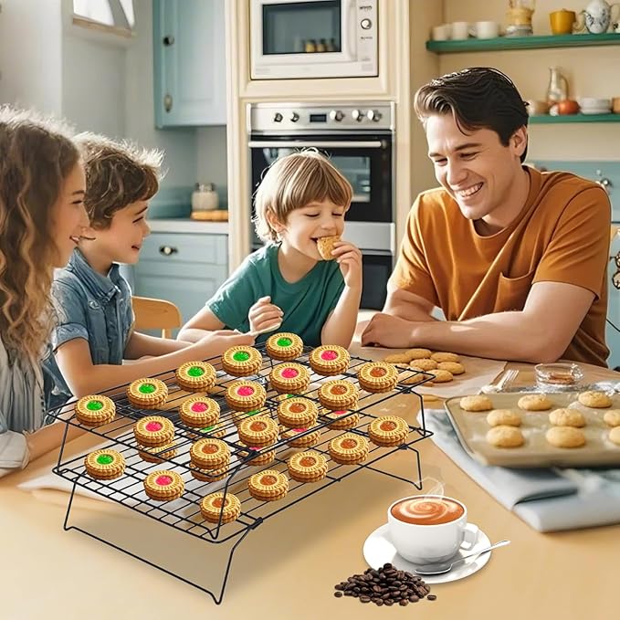 PowerKing 2-Tier Cooling Rack for Baking - 15.75" x 9.84" Stackable Stainless Steel Wire Rack, Non-Stick, Collapsible, Space-Saving Design for Cookies, Cakes, and More, Gifts for Baking Enthusiasts