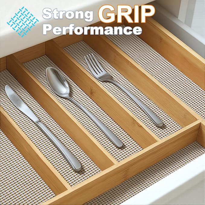 Songrey Non-Adhesive Drawer and Shelf Liner, Non Slip Cabinet Liners, Protect Kitchen Cupboard, Bathroom Drawers, Breathable, Thick Strong Grip mat (23.6IN x 20FT, Light Gray)