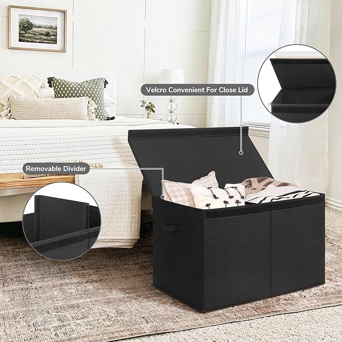INDRESSME 122L Large Toy Storage Box with Lid, Toy Storage Organizer, Toy Baskets with Dividers for Playroom, Bedroom, Closet, Storage Bins for Kids, Boys Girls 26"x17"x17" (Black)