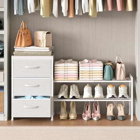 Cidaziya Expandable Closet Organizers and Storage, White Fabric Storage Dresser, 3 Drawer Dresser, Clothes Shelves for Kids, Purse Organizer Small Shoe Rack for Closet Bedroom