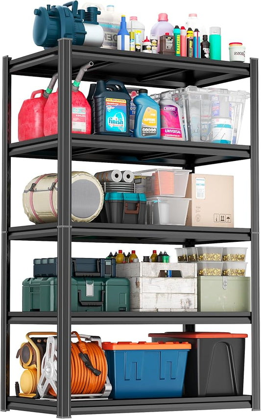 PRESTELION 72" H Storage Shelves Heavy Duty Garage Shelving Unit 5 Tier Metal Shelving Adjustable Storage Rack for Basement, Warehouse, Pantry, Closet, Kitchen 72" H x 40" W x 15.8" D, Black