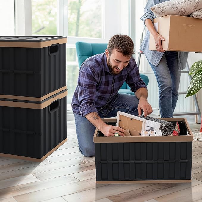 ITYLIFE CITYLIFE 64L Collapsible Storage Bins with Lids Plastic Storage Containers for Organizing Stackable Storage BoxLarge Heavy Duty Utility Crates, 4 Packs