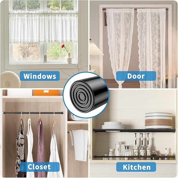 AIZESI 4 Pack Tension Rods for Windows 26.5 to 36 inch, Adjustable Expandable Pressure Spring Curtain Rods No Drilling, Curtain Rods for Kitchen Curtains, Closet, Door, Black