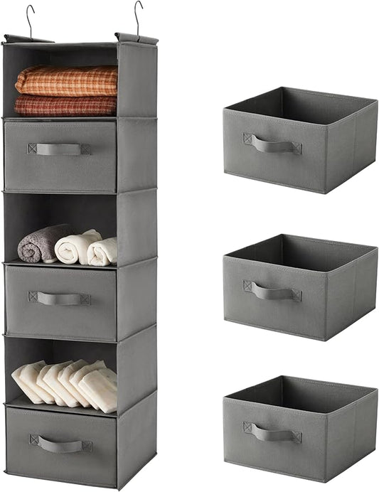 MAX Houser 6 Tier Shelf Hanging Closet Organizer, Closet Hanging Shelf with 2 Sturdy Hooks for Storage, Foldable (Grey-D3)