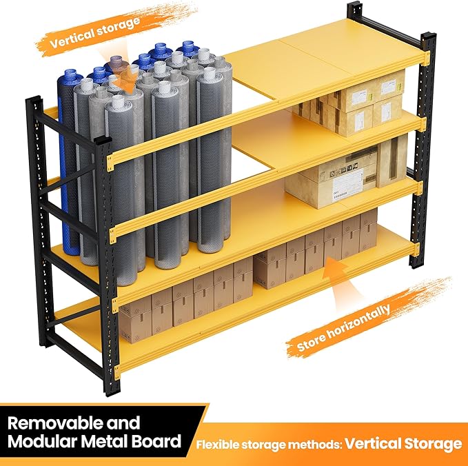 60" Wide Garage Shelving Heavy Duty, 24" Deep Large Metal Storage Shelves, 4 Tier Tall Steel Industrial Shelving, 5000 LBS Adjustable Standing Shelf for Warehouse/Shop 60" W x 24" D x 70" H