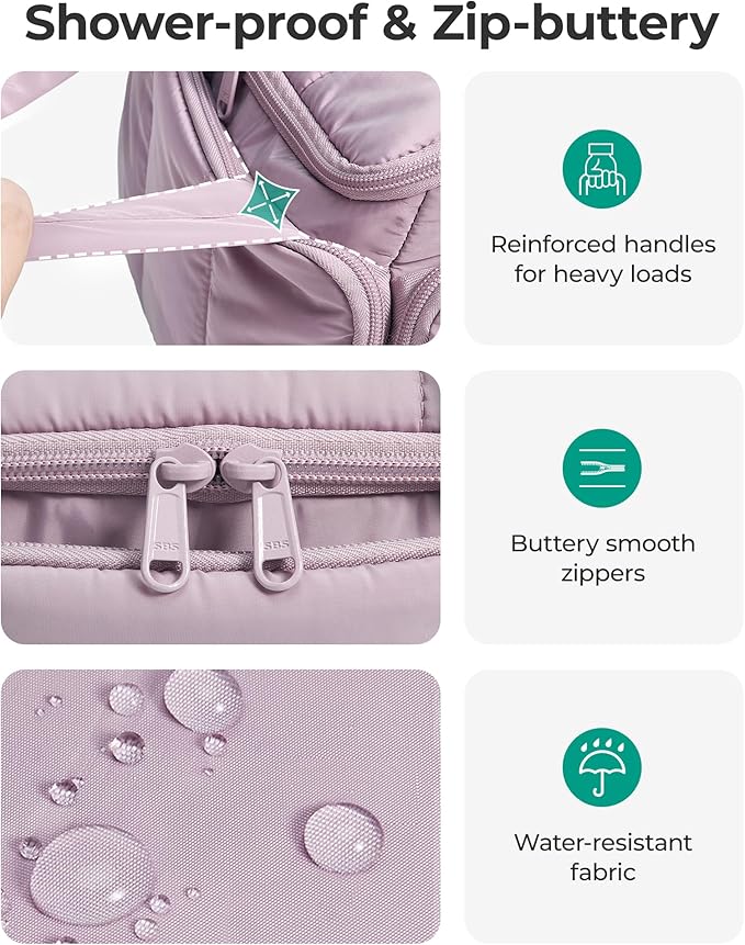 BAGSMART Travel Toiletry Bag for Women with Puffy Water-Resistant Fabric, Roomy Makeup Bag Organizer for Travel-Sized Toiletries & Accessories, Black
