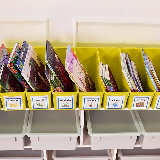 ECR4Kids Linking Plastic Storage Book Bin, Multipurpose Organization, Neon Yellow, 10-Piece