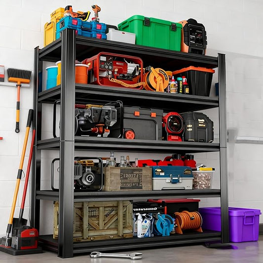 63''H Garage Shelving Heavy Duty Storage Shelves for Garage, Multi-Size Adjustable 4 Tier Shelving Unit, Metal Garage Shelving for Industrial, Basement, Warehouse (63''Hx40''Wx18''D, Black)