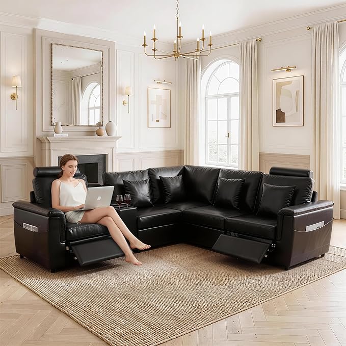 LEVNARY Modular Corner Chair, Faux Leather Upholstered Single Corner Seat for Sectional Sofas (Black)