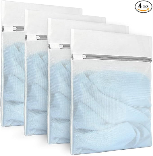 Muchfun 4Pcs Durable Fine Mesh Laundry Bags for Delicates 12 x 16 Inches (4 Medium)