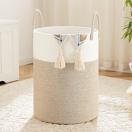 Artfeel Laundry Basket,Woven Cotton Rope Laundry Hamper,80L for Decorative Storage of Dirty Clothes,Toys and Blankets in Bathroom,Baby Room and Living Room